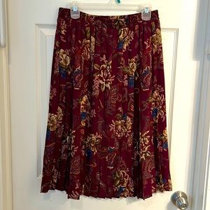Victor Carlini Pleated Skirt‎ Floral Paisley Red Elastic Waist Size 14 Vintage